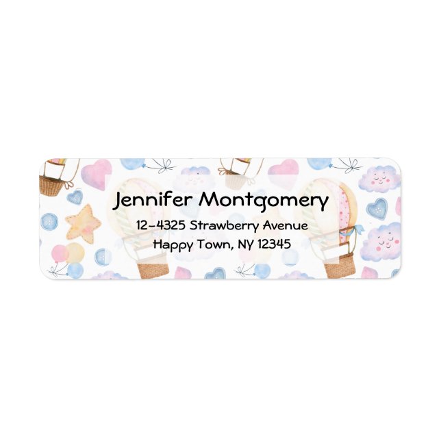 Hot Air Balloon Whimsical Watercolor Pattern Label (Front)