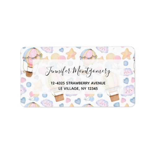 Hot Air Balloon Whimsical Watercolor Pattern Label