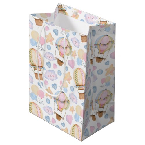 Hot Air Balloon Whimsical Watercolor Pattern Medium Gift Bag