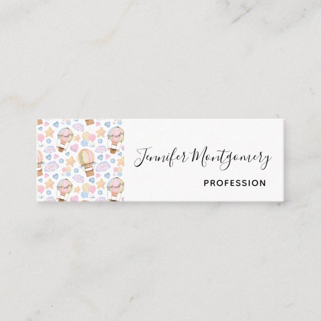 Hot Air Balloon Whimsical Watercolor Pattern Mini Business Card (Front)