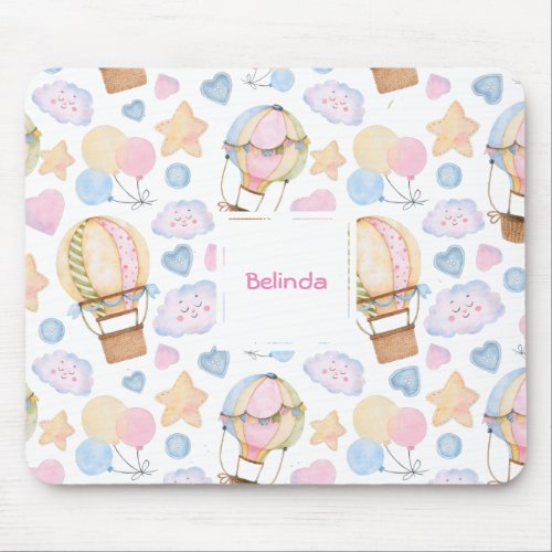 Hot Air Balloon Whimsical Watercolor Pattern Mouse Pad