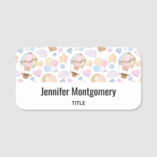  Hot Air Balloon Whimsical Watercolor Pattern Name Tag