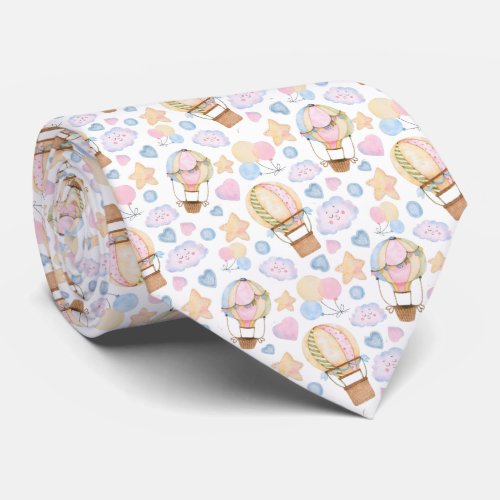 Hot Air Balloon Whimsical Watercolor Pattern Neck Tie