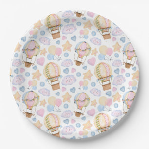 Hot Air Balloon Whimsical Watercolor Pattern Paper Plates
