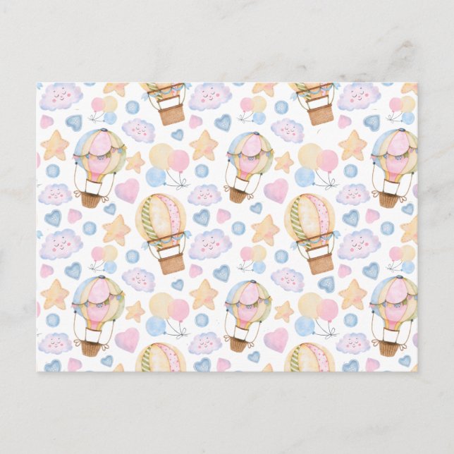 Hot Air Balloon Whimsical Watercolor Pattern Postcard (Front)