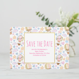 Hot Air Balloon Whimsical Watercolor Pattern Save The Date