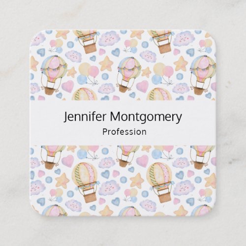 Hot Air Balloon Whimsical Watercolor Pattern Square Business Card