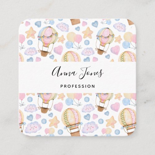 Hot Air Balloon Whimsical Watercolor Pattern Square Business Card