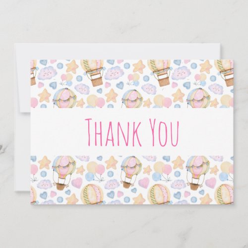 Hot Air Balloon Whimsical Watercolor Pattern Thank You Card