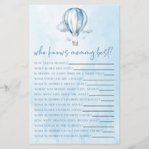 Hot Air Balloon Who Knows Mommy Baby Shower Game