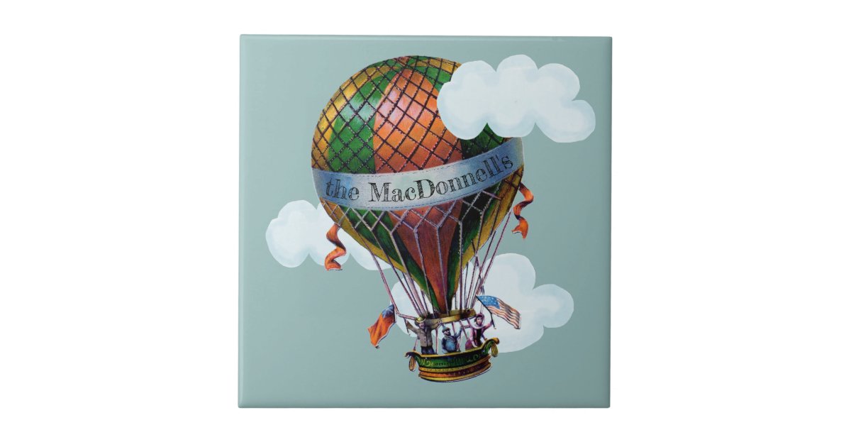 Hot Air Balloon with Clouds Add Your Name Ceramic Tile | Zazzle
