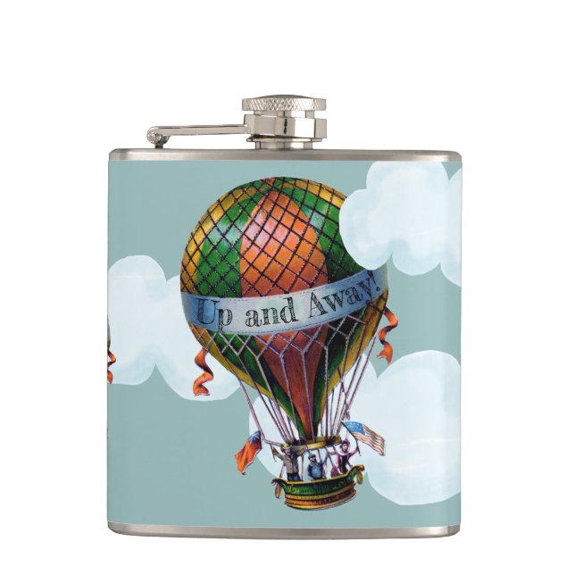 Hot Air Balloon with Clouds Personalize Flask (Front)