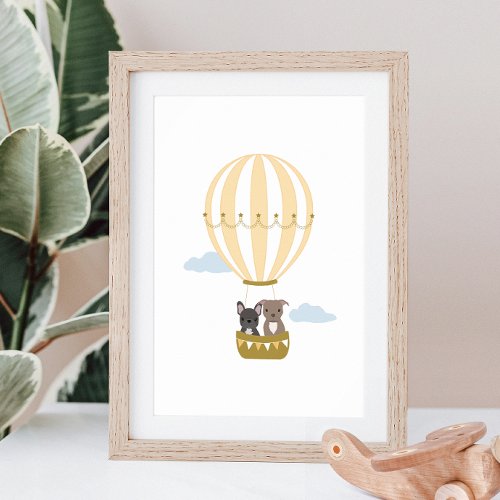 Hot Air Balloon with Puppies Nursery Decor Poster