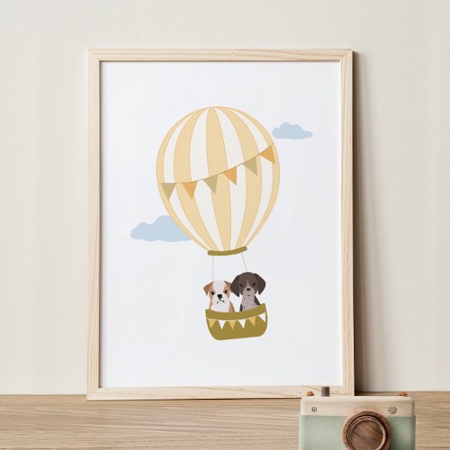 Hot Air Balloon with Puppies Nursery Decor Poster