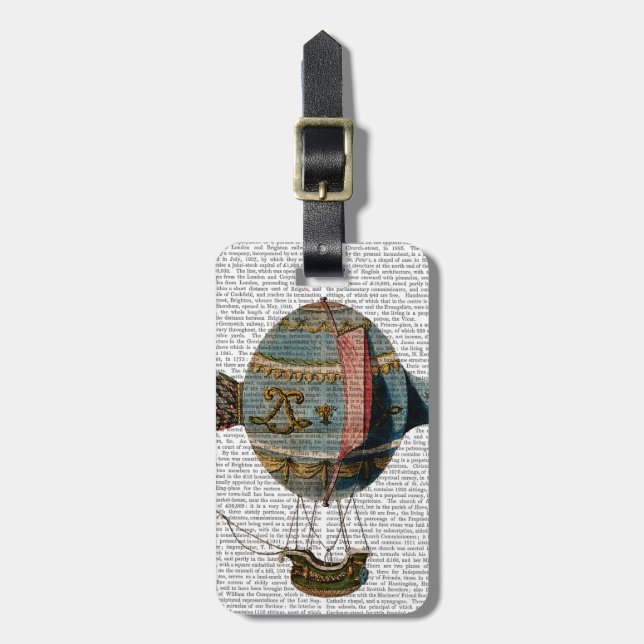 Hot Air Balloon With Tail Feather Luggage Tag (Front Vertical)