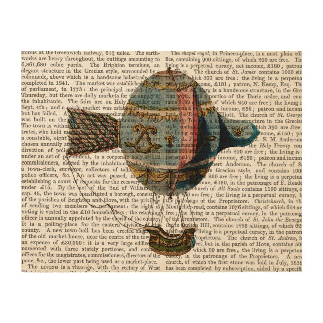 Hot Air Balloon With Tail Feather Wood Wall Art (Front)