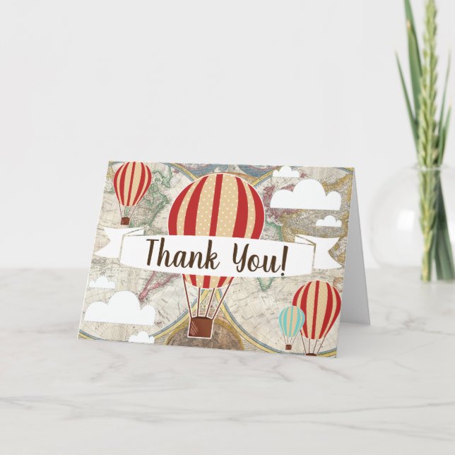 Hot Air Balloon & World Map Blank Thank You (Front)