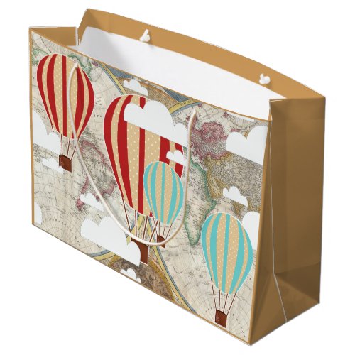 Hot Air Balloon  World Map Vintage Traveler Large Gift Bag