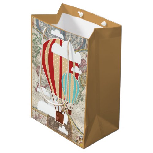 Hot Air Balloon  World Map Vintage Traveler Medium Gift Bag