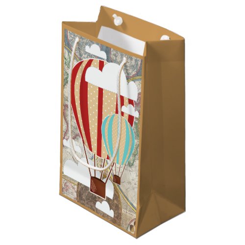 Hot Air Balloon  World Map Vintage Traveler Small Gift Bag