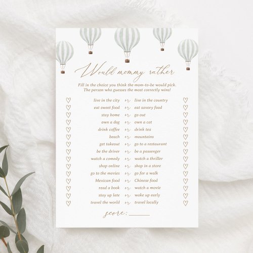 Hot Air Balloon Would Mommy Rather Baby Shower Invitation
