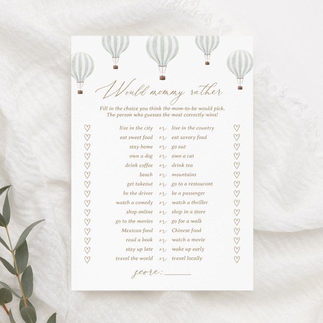 Hot Air Balloon Would Mommy Rather Baby Shower Invitation (Creator Uploaded)