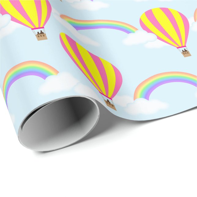 Hot Air Balloon Wrapping Paper - on Light Blue (Roll Corner)
