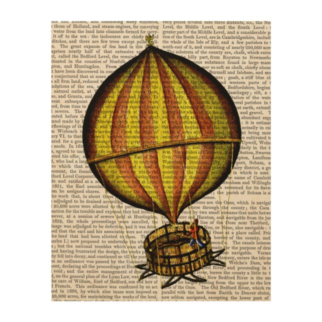Hot Air Balloon Yellow and Red Wood Wall Art (Front)