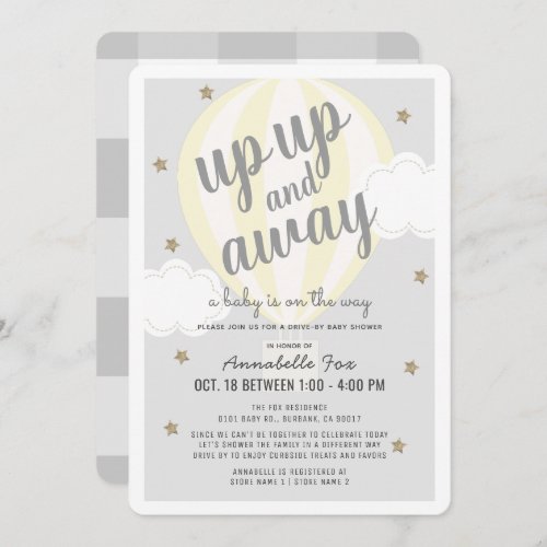 Hot Air Balloon Yellow Drive_by Baby Shower Invitation