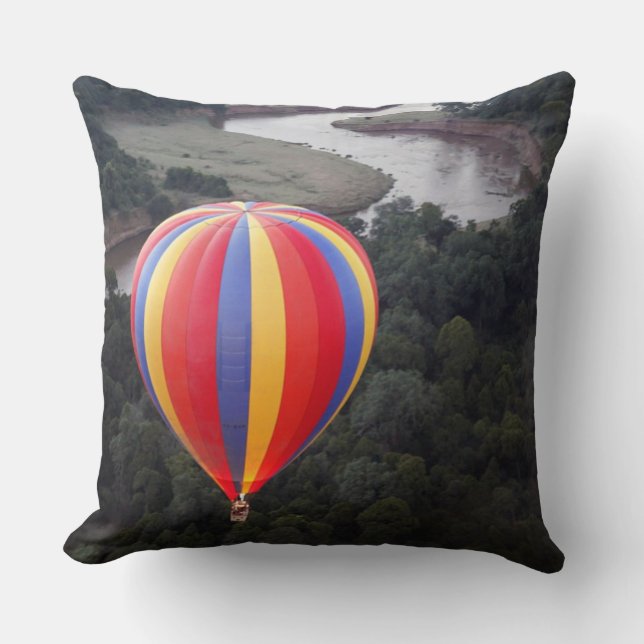 Hot-Air Ballooning over the Mara River Throw Pillow (Front)