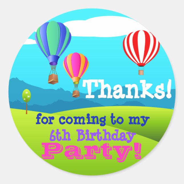 Hot Air Balloons 6th Birthday Party Favor Sticker (Front)