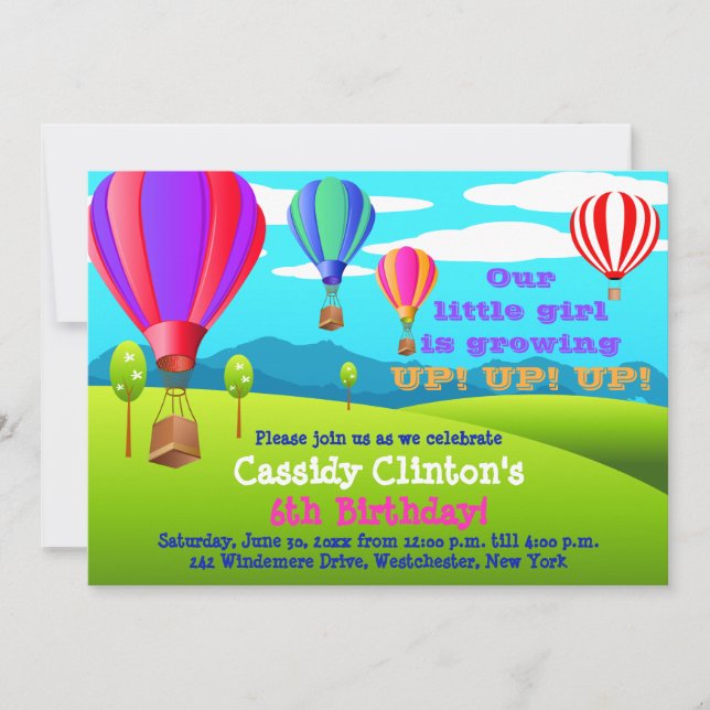Hot Air Balloons 6th Birthday Party Invitation (Front)