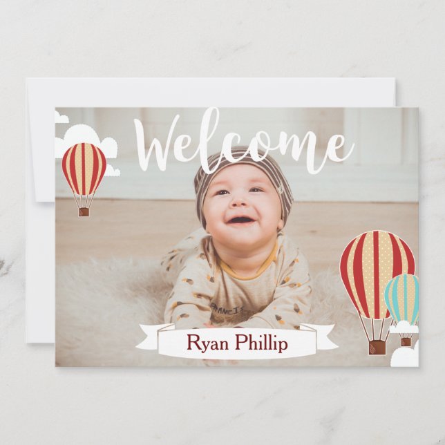 Hot Air Balloons Adventure Birth Announcement (Front)