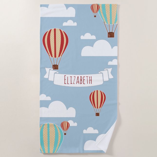 Hot Air Balloons Adventure & Name Beach Towel (Front)