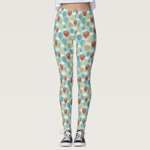 Hot Air Balloons and White Clouds Patterned Leggings