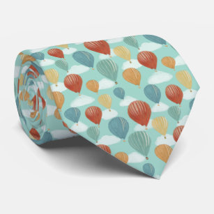 Hot Air Balloons and White Clouds Patterned Neck Tie