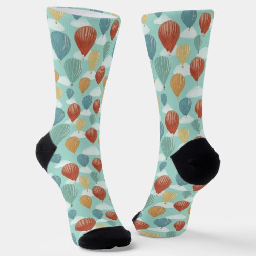 Hot Air Balloons and White Clouds Patterned Socks