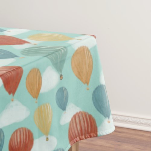 Hot Air Balloons and White Clouds Patterned Tablecloth