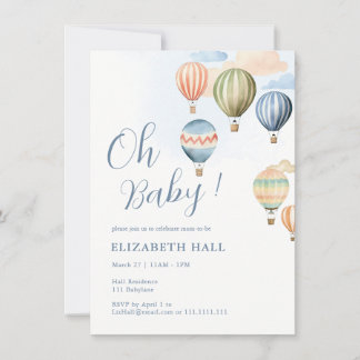 Hot Air Balloons Baby Boy Baby Shower Invitation
