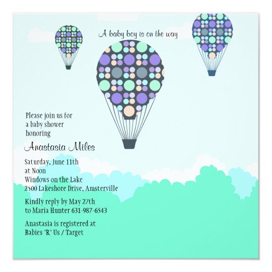 Hot Air Balloons Baby Shower Boy Invitation 