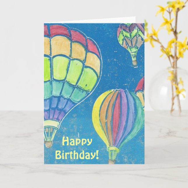 Hot Air Balloons Birthday Card (Yellow Flower)