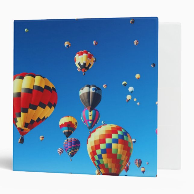 Hot Air Balloons Blue Sky 3 Ring Binder (Front/Inside)