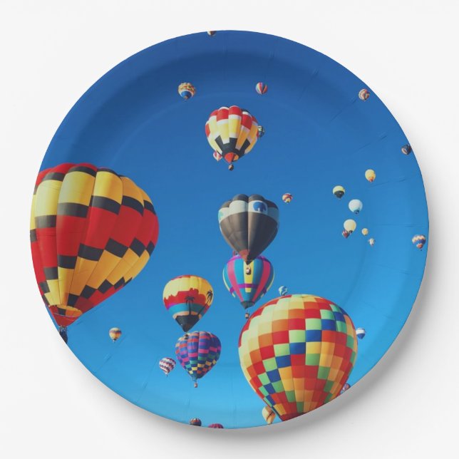 Hot Air Balloons Blue Sky Paper Plates (Front)