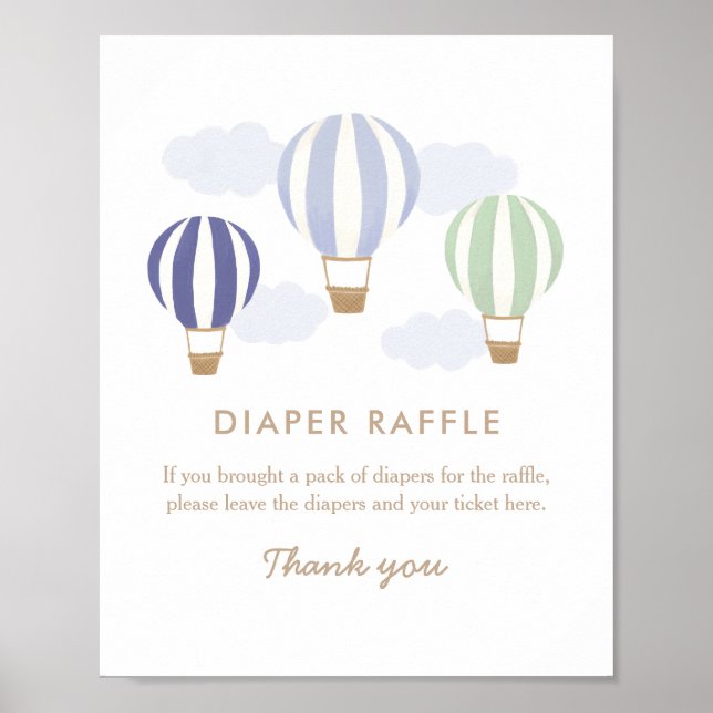 Hot Air Balloons Boy Baby Shower Diaper Raffle Poster (Front)