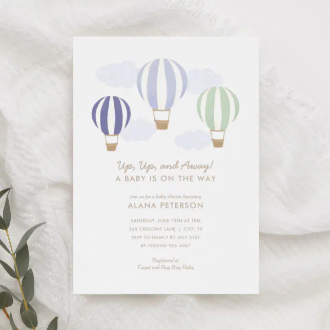 Hot Air Balloons Boy Travel Baby Shower Invitation | Zazzle