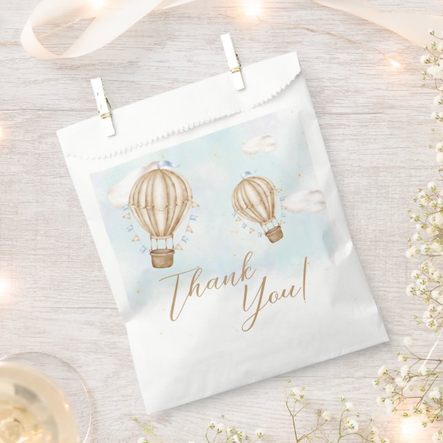 Hot Air Balloons brown clouds Baby Shower Favor Bag (Clipped)
