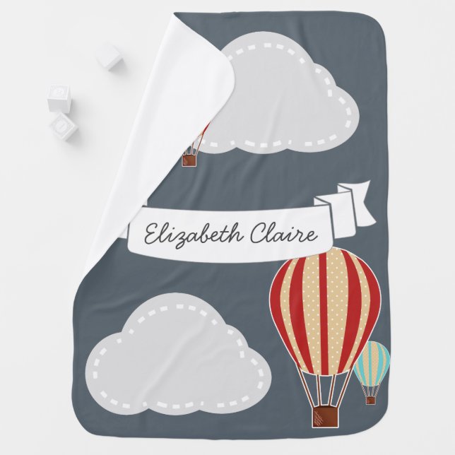 Hot Air Balloons & Clouds Traveler - Personalized Receiving Blanket (In Situ)