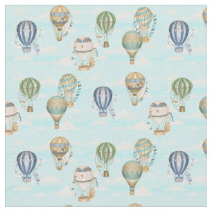 Hot Air Balloons Clouds Watercolor Pattern Fabric