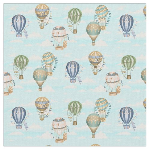 Hot Air Balloons Clouds Watercolor Pattern Fabric