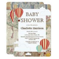 Hot Air Balloons & Clouds World Travel Baby Shower Card